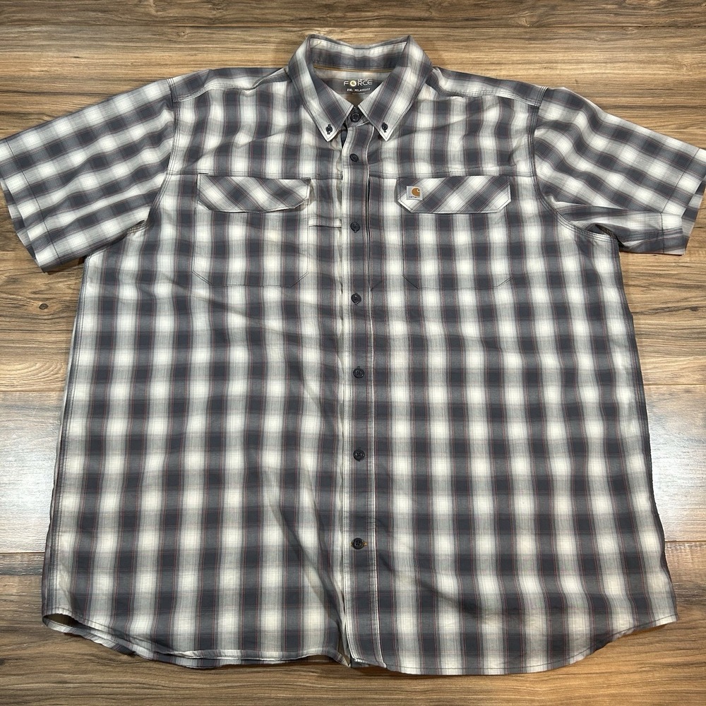 Carhartt Force 104258 Mens 2XL |Navy| Short Sleeve Plaid Button Shirt